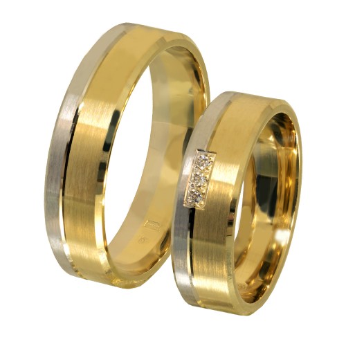 Három köves  Fehér-sárga arany karikagyűrű pár 630/SF